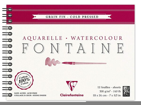 Album spiralé Fontaine grain fin 12F 300g 18x24 CLAIREFONTAINE