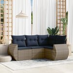 vidaXL Salon de jardin 4 Pièces avec coussins gris résine tressée