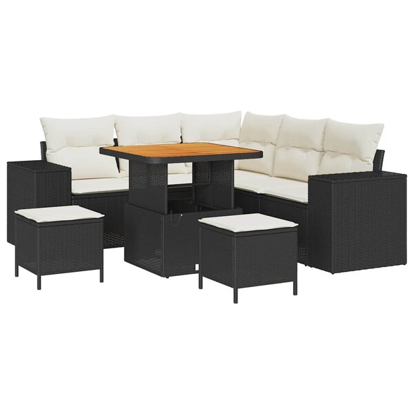 vidaXL Ensemble de canapé de jardin 8 Pièces Noir et Crème polyrotin