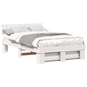 vidaXL Cadre de lit avec tête de lit Blanc 135 x 190 cm Pin massif