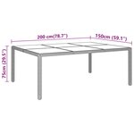 vidaXL Table de jardin 200x150x75 cm Verre trempé/résine tressée Gris