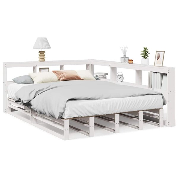vidaXL Lit bibliothèque sans matelas blanc 135x190 cm bois pin massif