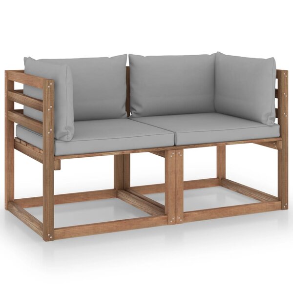 vidaXL Canapé palette de jardin 2 places et coussins gris Pinède