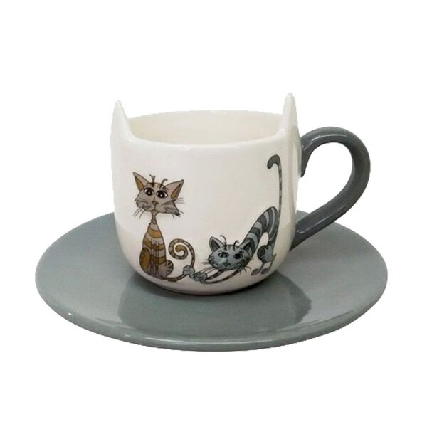 Set cappuccino en céramique couple de chats