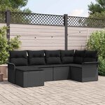 vidaXL Ensemble de canapé de jardin avec coussin 6 Pièces Noir Poly rotin