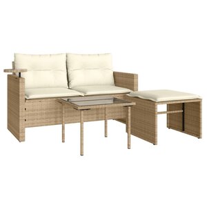 vidaXL Salon de jardin avec coussins 3 Pièces beige résine tressée