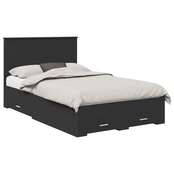 vidaXL Cadre de lit avec tiroir Noir 135 x 190 cm Bois d'ingénierie