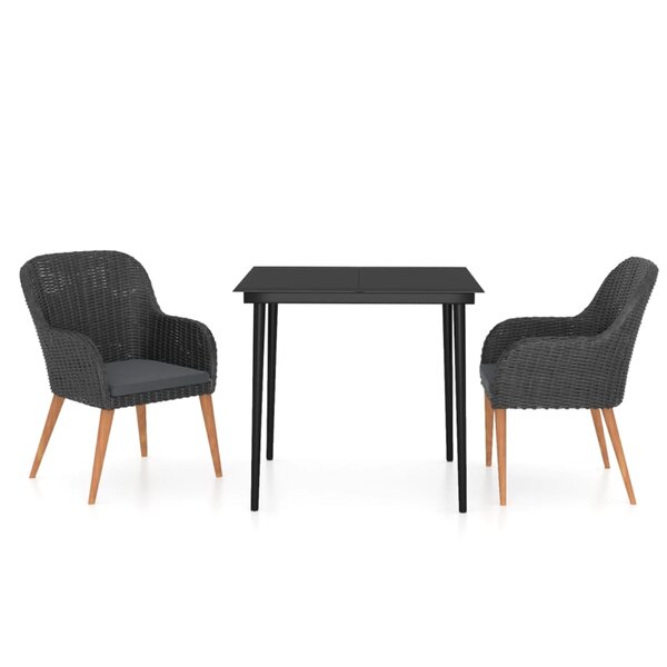 vidaXL Ensemble à manger de jardin avec coussins 3 Pièces noir