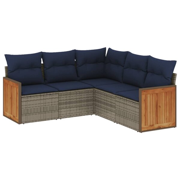 vidaXL Salon de jardin 5 Pièces avec coussins gris résine tressée