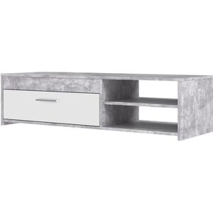 Meuble TV - Contemporain - Panneau de particules - Blanc/Béton Gris Clair - L 120 x P 42,1 x H 31,8 cm - PILVI