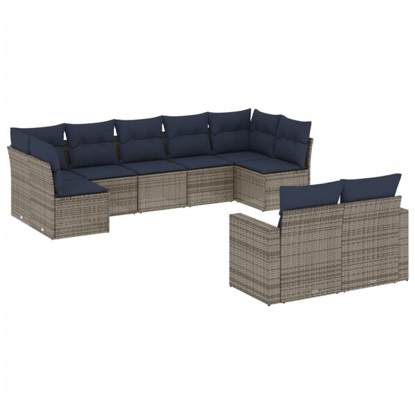 vidaXL Salon de jardin 9 Pièces avec coussins gris résine tressée