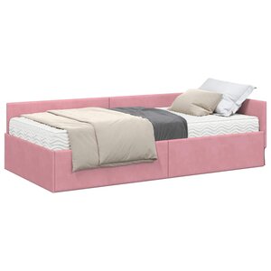 vidaXL Cadre de lit d'angle avec matelas 2 pc Rose 100 x 200 cm