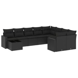 vidaXL Salon de jardin 10 Pièces avec coussins noir résine tressée