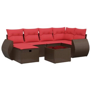 vidaXL Salon de jardin avec coussins 7 Pièces marron résine tressée