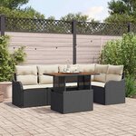 vidaXL Ensemble de canapé de jardin avec coussin 6 Pièces Noir et crème