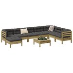 vidaXL Salon de jardin avec coussins 9 Pièces bois de pin imprégné