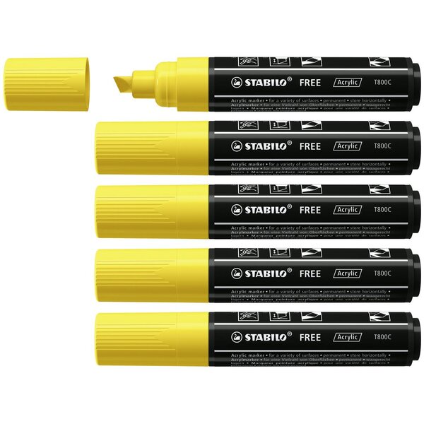 Marqueur pointe large FREE acrylic T800C jaune x 5 STABILO