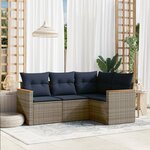 vidaXL Salon de jardin 4 Pièces avec coussins gris résine tressée
