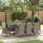 vidaXL Ensemble de salle à manger pour jardin 9 Pièces Gris Poly rotin