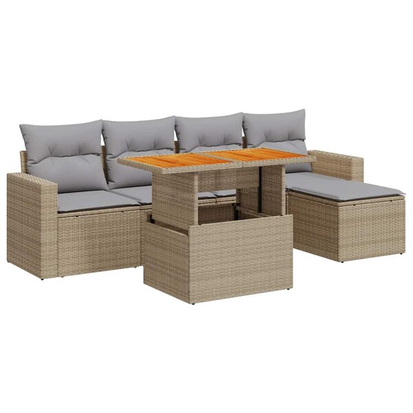 vidaXL Salon de jardin avec coussins 6 Pièces beige résine tressée