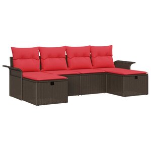 vidaXL Ensemble de canapé de jardin 6 Pièces Marron et rouge polyrotin