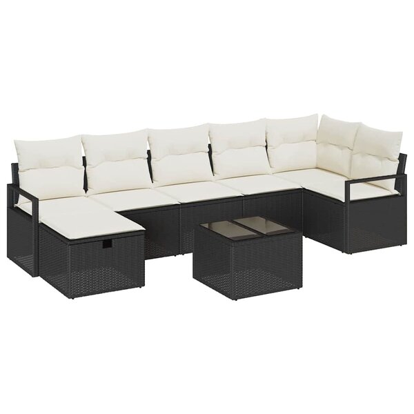 vidaXL Ensemble de canapé de jardin avec coussin 8 Pièces Noir Poly rotin