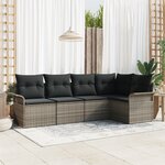 Ensemble de 5 Pièces de Canapés de Jardin avec Coussins Gris en Rattan Poly