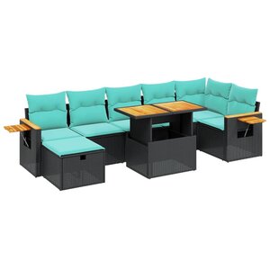 vidaXL Salon de jardin 8 Pièces avec coussins noir résine tressée