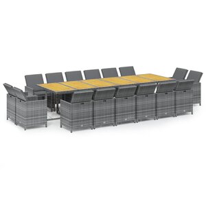 vidaXL Ensemble à manger de jardin coussins 17 Pièces Résine tressée Gris