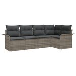 Ensemble de 5 Pièces de Canapés de Jardin avec Coussins Gris en Rattan Poly