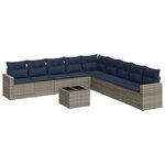 vidaXL Salon de jardin 10 Pièces avec coussins gris résine tressée