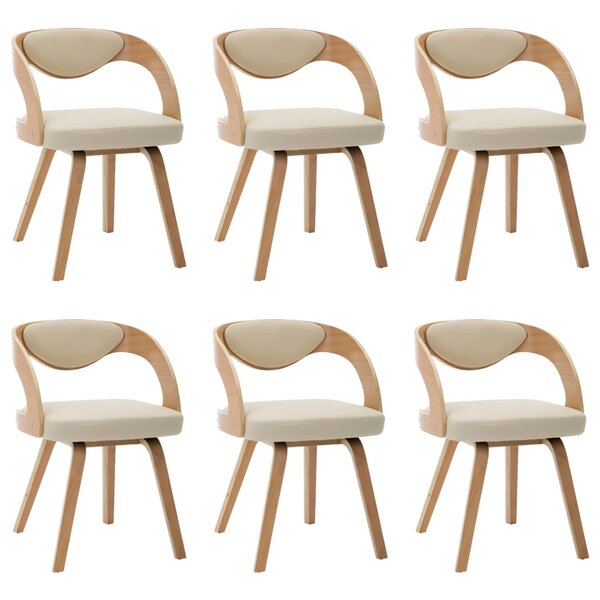 vidaXL Chaises à manger lot de 6 crème bois courbé et similicuir
