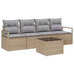 vidaXL Ensemble de Canapé de Jardin 5 Pièces avec Coussins Beige en Rattan Poli