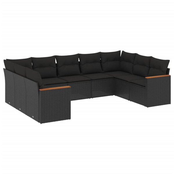 vidaXL Salon de jardin 9 Pièces avec coussins noir résine tressée