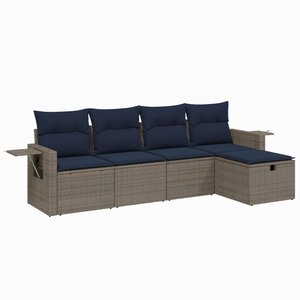 vidaXL Salon de jardin 5 Pièces avec coussins gris résine tressée