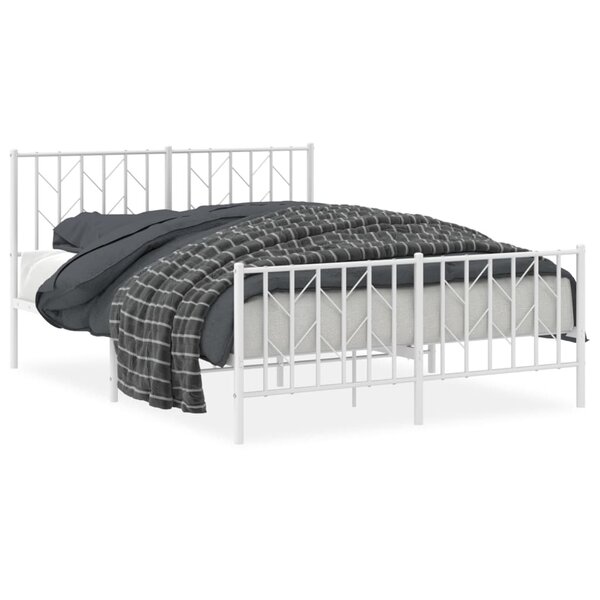 vidaXL Cadre de lit métal avec tête de lit/pied de lit blanc 135x190cm