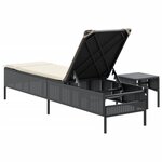 vidaXL Chaise longue avec table et coussin noir résine tressée