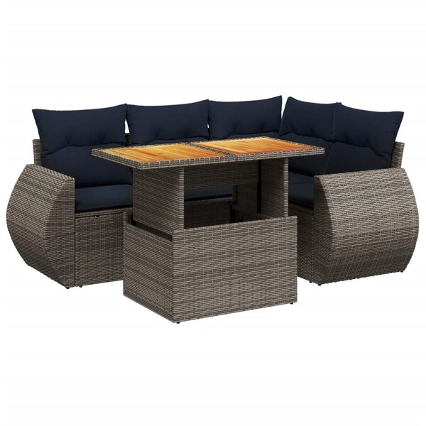 vidaXL Salon de jardin 5 Pièces avec coussins gris résine tressée
