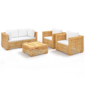 vidaXL Salon de jardin 5 Pièces avec coussins Bois de teck solide