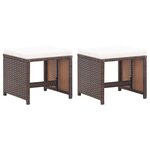 vidaXL Tabourets de jardin lot de 2 et coussins Résine tressée Marron