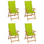 vidaXL Chaises de jardin lot de 4 avec coussins vert vif Bois de teck