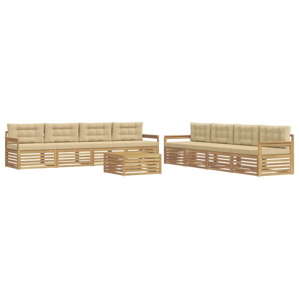 vidaXL Ensemble de canapés d'extérieur 9 Pièces Blanc et Beige Polyester