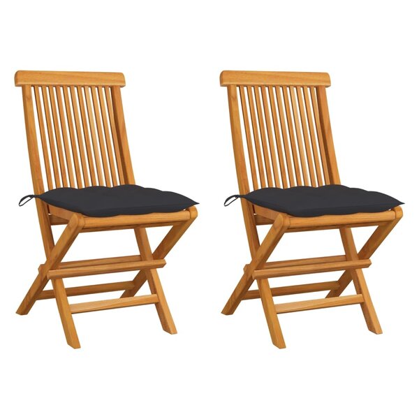 vidaXL Chaises de jardin et coussins anthracite lot de 2 Bois de teck