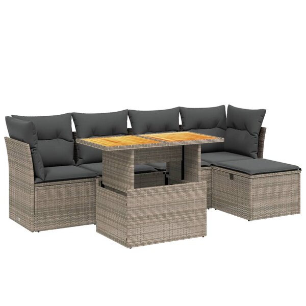 vidaXL Salon de jardin 6 Pièces avec coussins gris résine tressée
