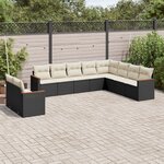 vidaXL Salon de jardin 10 Pièces avec coussins noir résine tressée