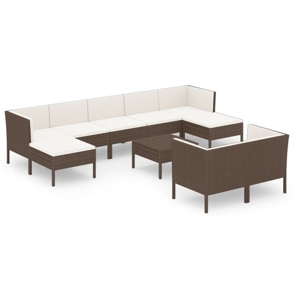 vidaXL Salon de jardin 10 Pièces avec coussins Résine tressée Marron