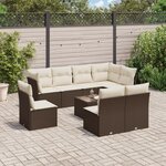 vidaXL Salon de jardin avec coussins 9 Pièces marron résine tressée
