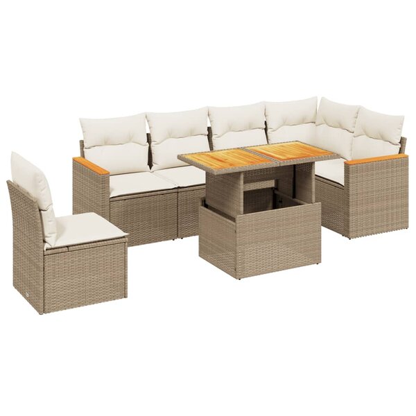vidaXL Salon de jardin avec coussins 7 Pièces beige résine tressée