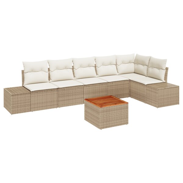 vidaXL Ensemble de canapé de jardin 7 pièces avec coussins beige poly rotin acacia