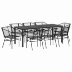 vidaXL Ensemble de salle à manger pour jardin 9 Pièces Noir polyrotin
